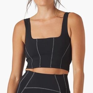 NWT Glyder Bra Corseted Large Black White Piping Nylon Spandex Stretchy